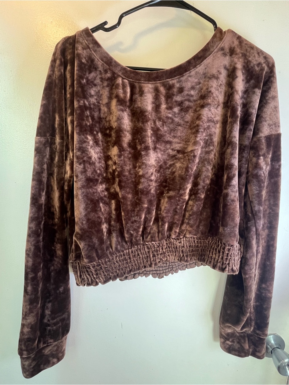 Cropped Velvet Sweatshirt in Chocolate Brown
